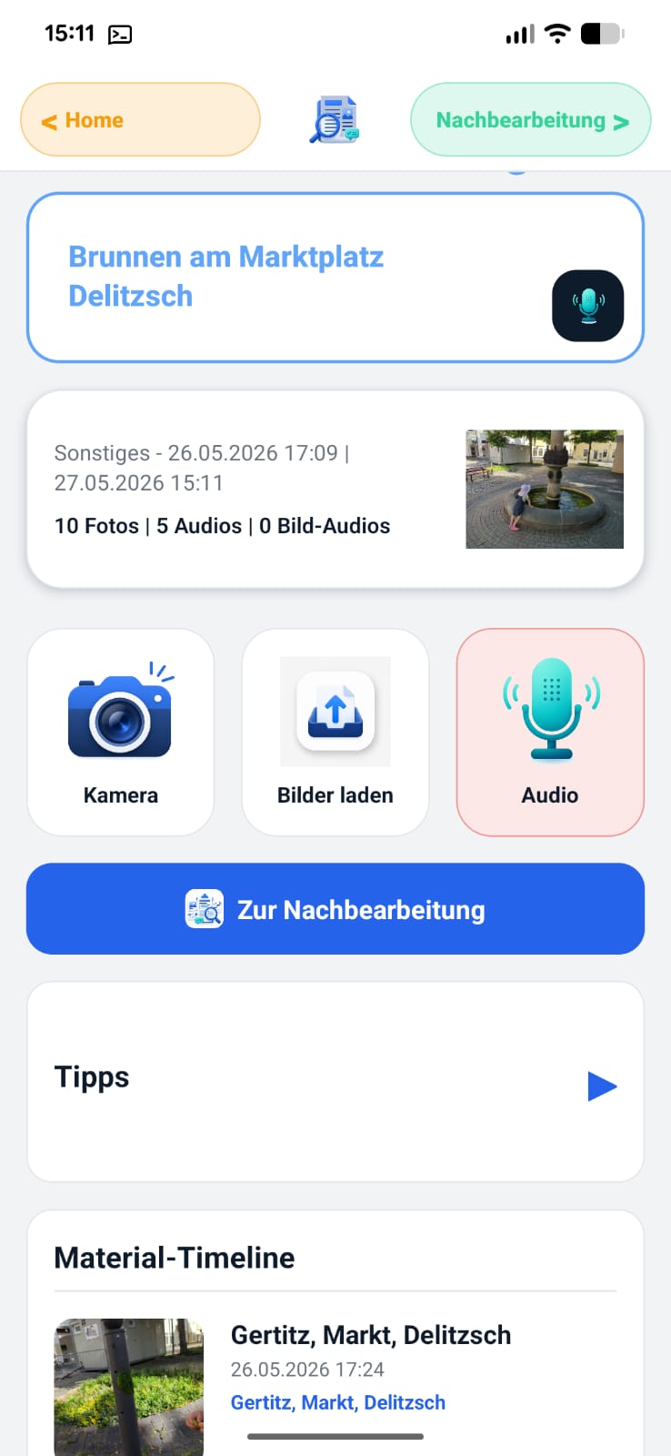 GUtheApp Screen: Material sammeln