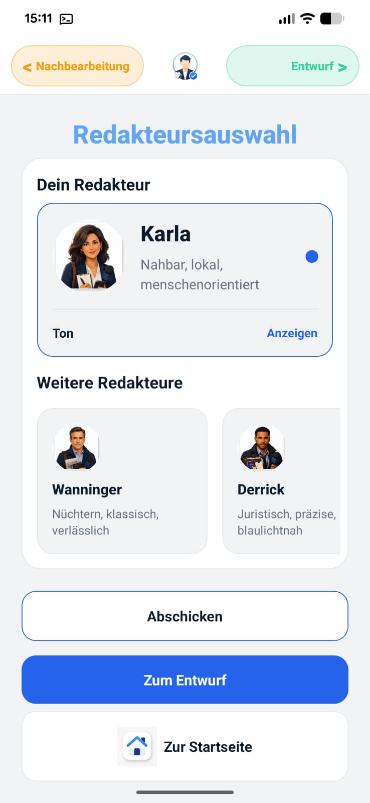 GUtheApp Screen: Redakteursauswahl