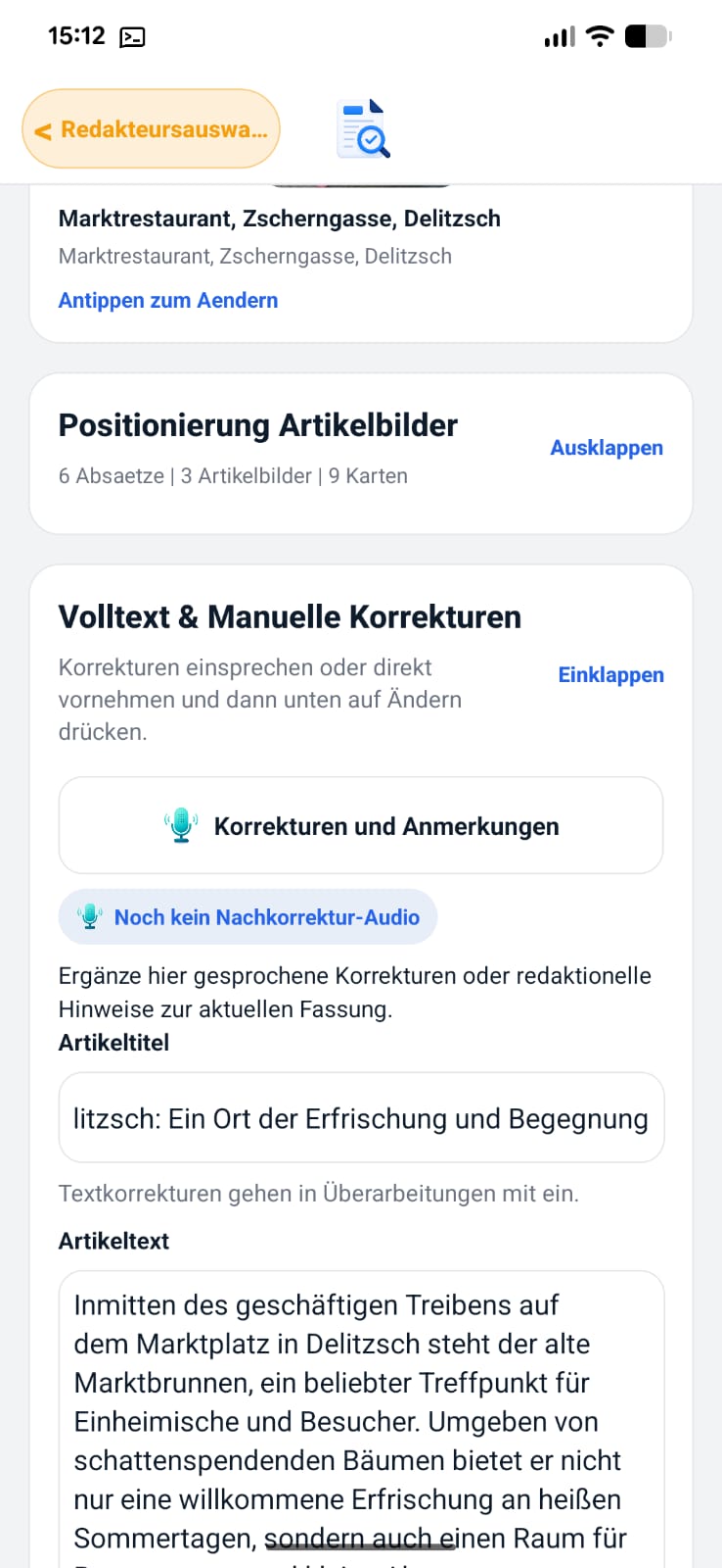 GUtheApp Screen: Entwurf prüfen